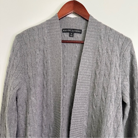 Ralph Lauren 100% Cashmere Grey Cable Knit Open Cardigan Size Medium - Picture 2 of 10